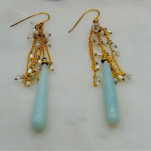 Natural aquamarine tassel earrings with pearls